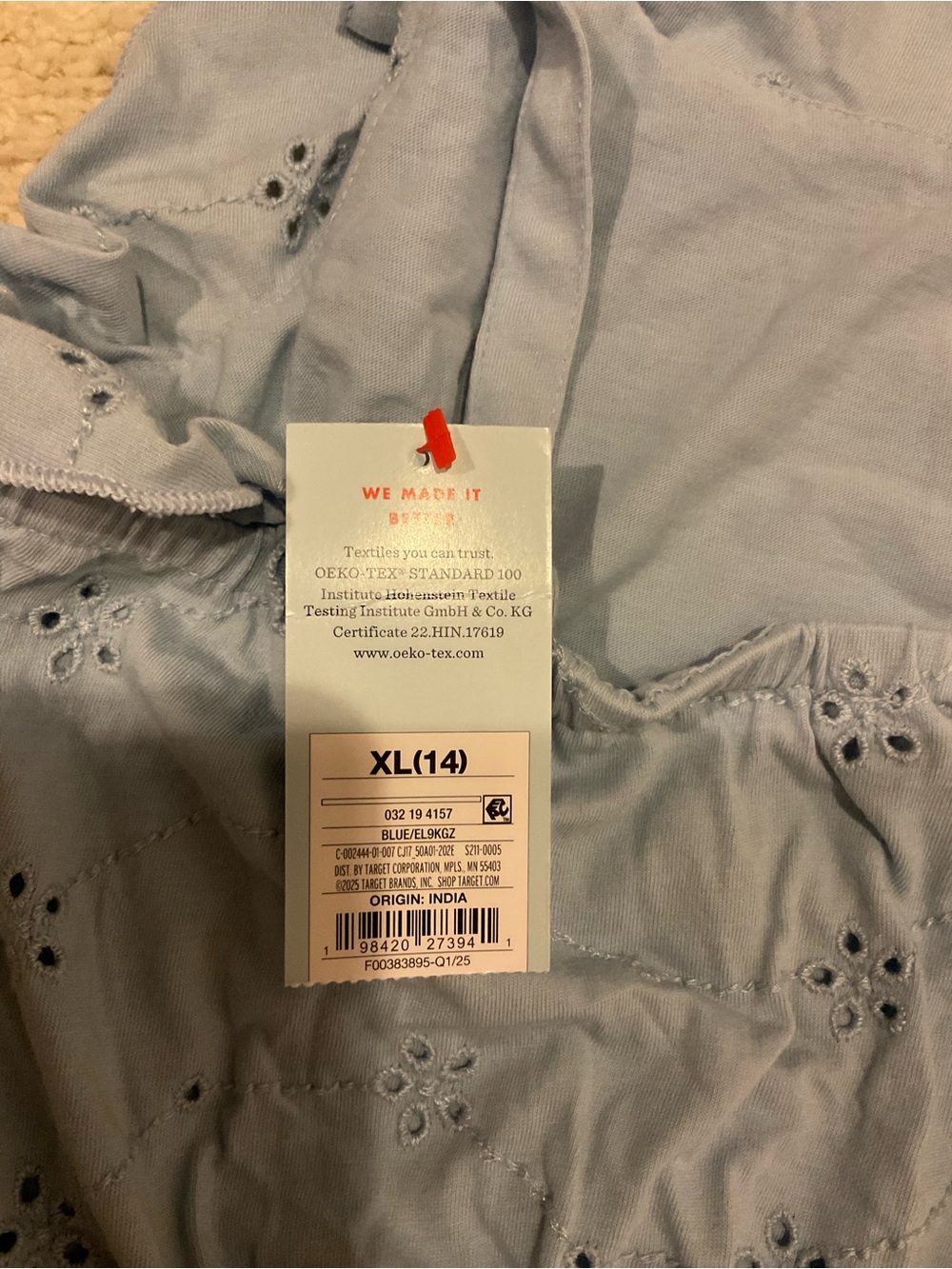 Cat & Jack Light Blue Eyelet Tie-Shoulder Dress - Picture 4 of 4